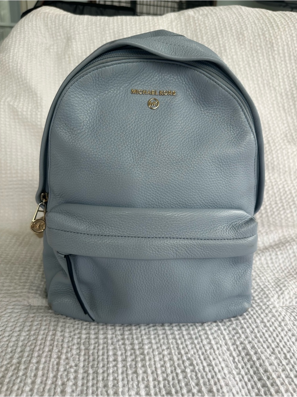 Michael Kors Powder Blue Pebble Leather Backpack with Gold Hardware